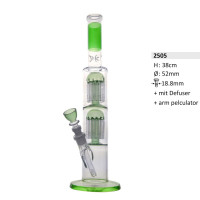 Bullet Glass Ice Bong 38cm, 2 x perkolator 12 arm, 18.8, diffusor, Green
