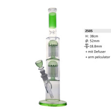 Bullet Glass Ice Bong 38cm, 2 x perkolator 12 arm, 18.8, diffusor, Green